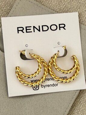 14kt Gold Plated Double Braided Hoop Earrings by Rendor - New!